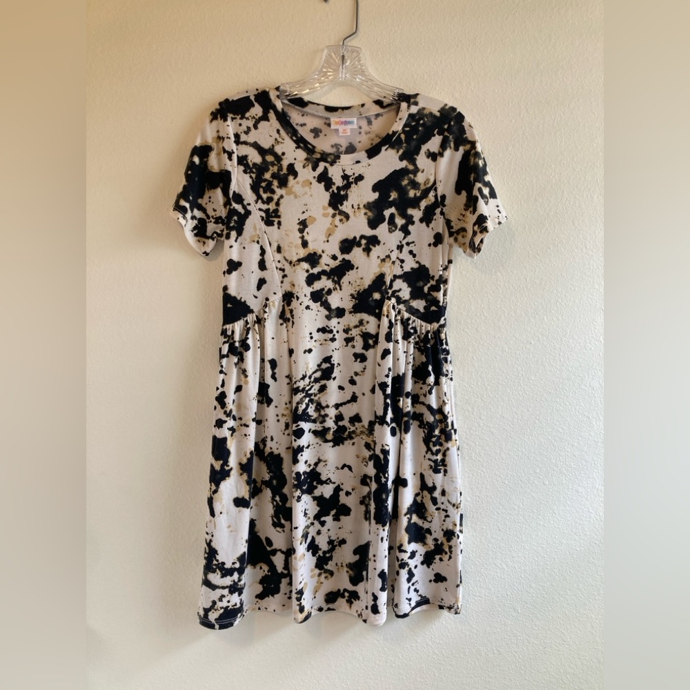 LuLaRoe Black and Cream Ink Spill Print Monica Princess Seam Dress Size XS